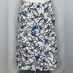Calvin‎ Klein Floral A-Line Pencil Skirt White/Blue/Beige Size 10
